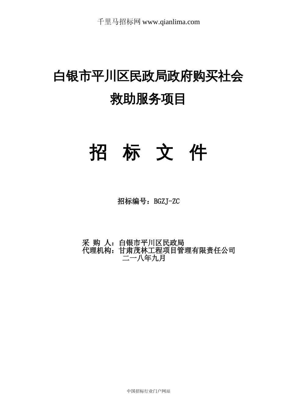 民政局政府购买社会救助服务项目公开招投标书范本_第1页