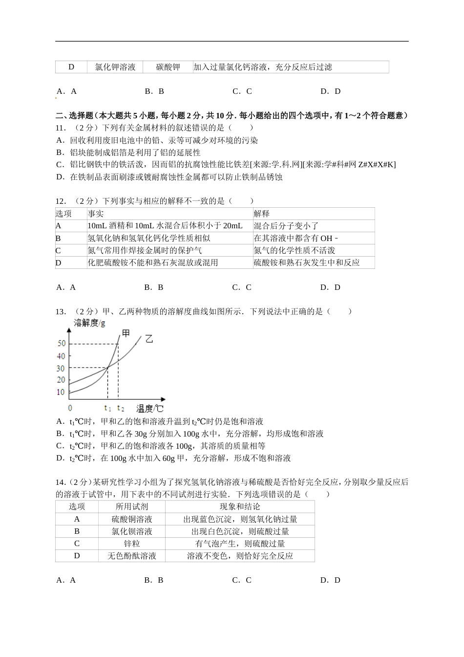 天津市中考化学试题(word版含答案)[8页]_第2页