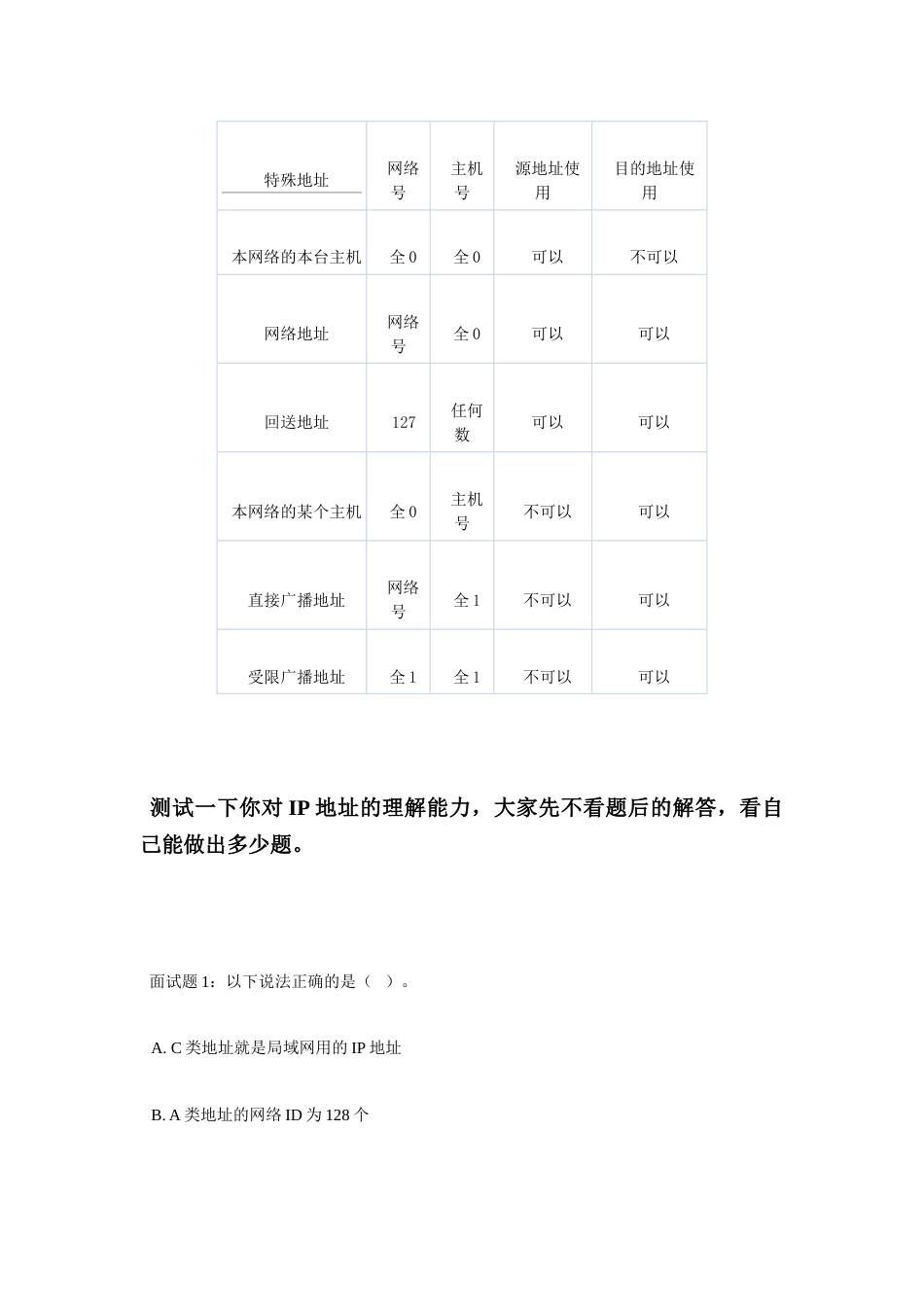 网络IP地址练习题[15页]_第1页