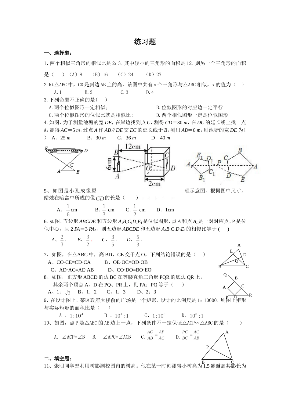 相似三角形的性质与应用练习题_第1页