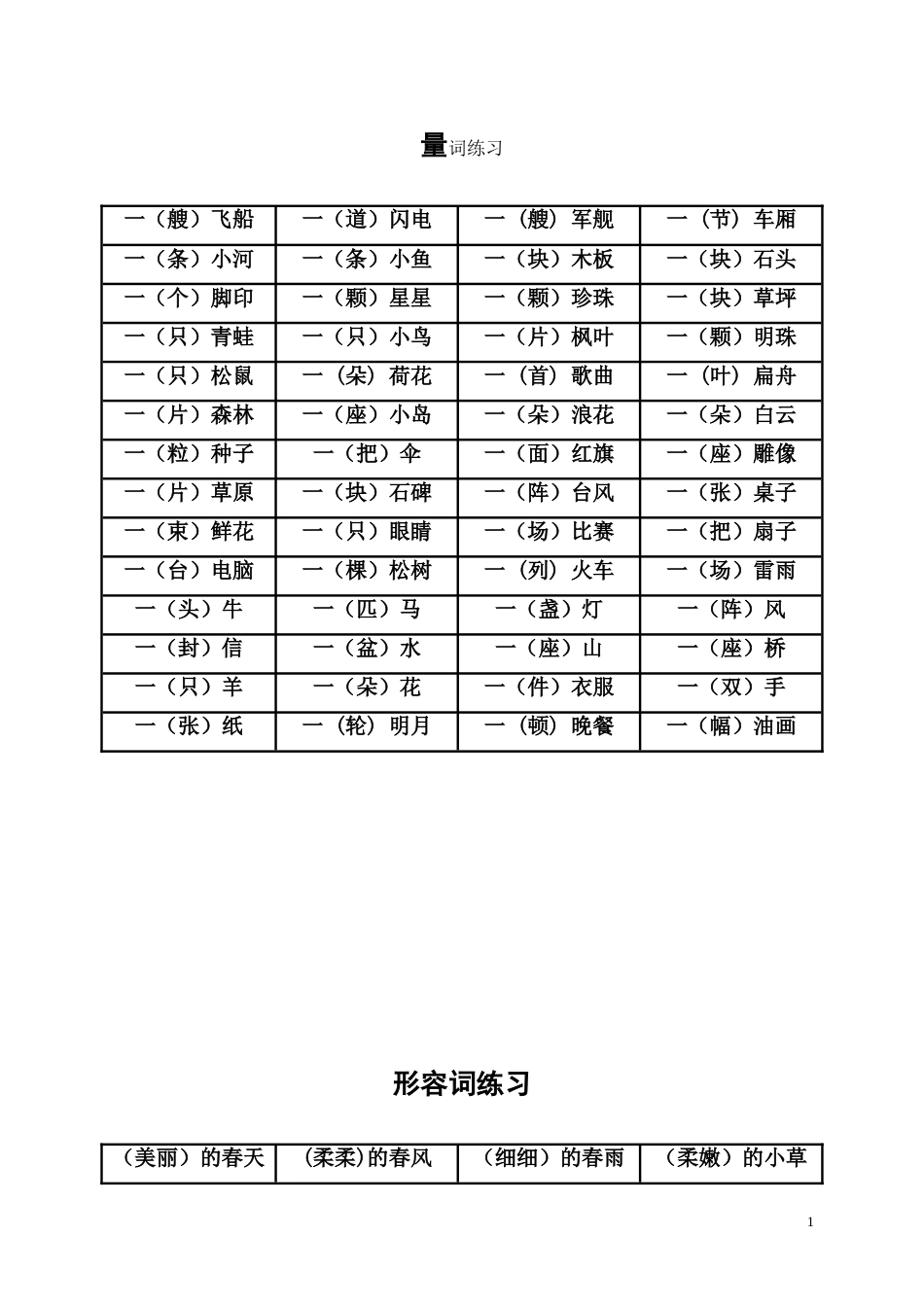 幼小衔接量词、形容词、反义词、关联词内容[3页]_第1页