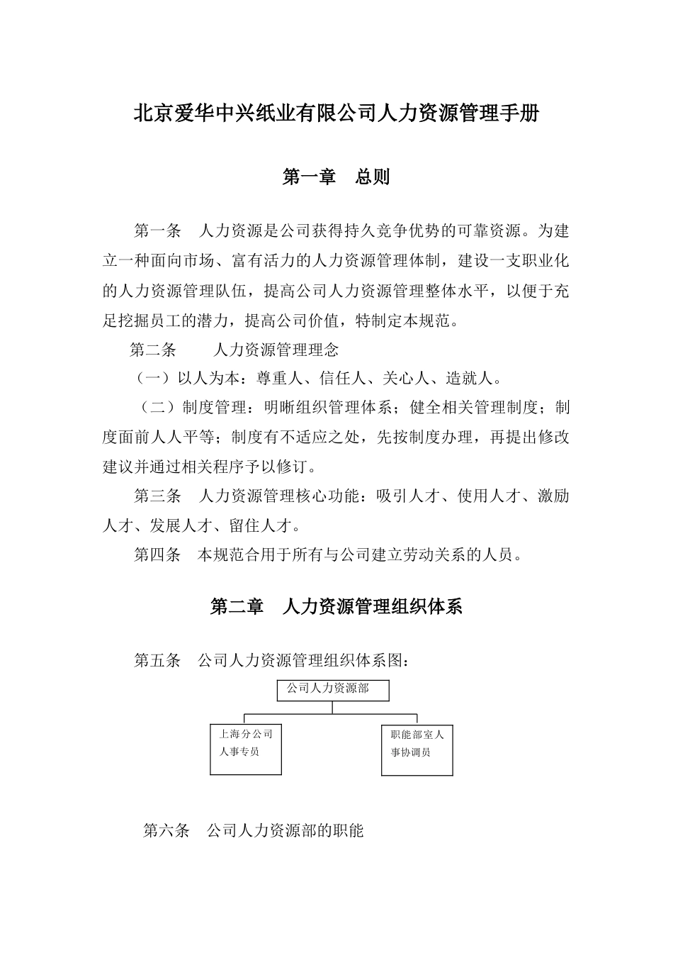 北京爱华中兴纸业公司人力资源管理手册_第1页