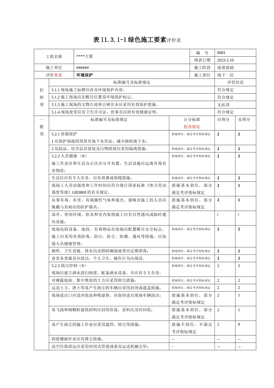 建筑工程施工绿色施工评价表样表_第2页