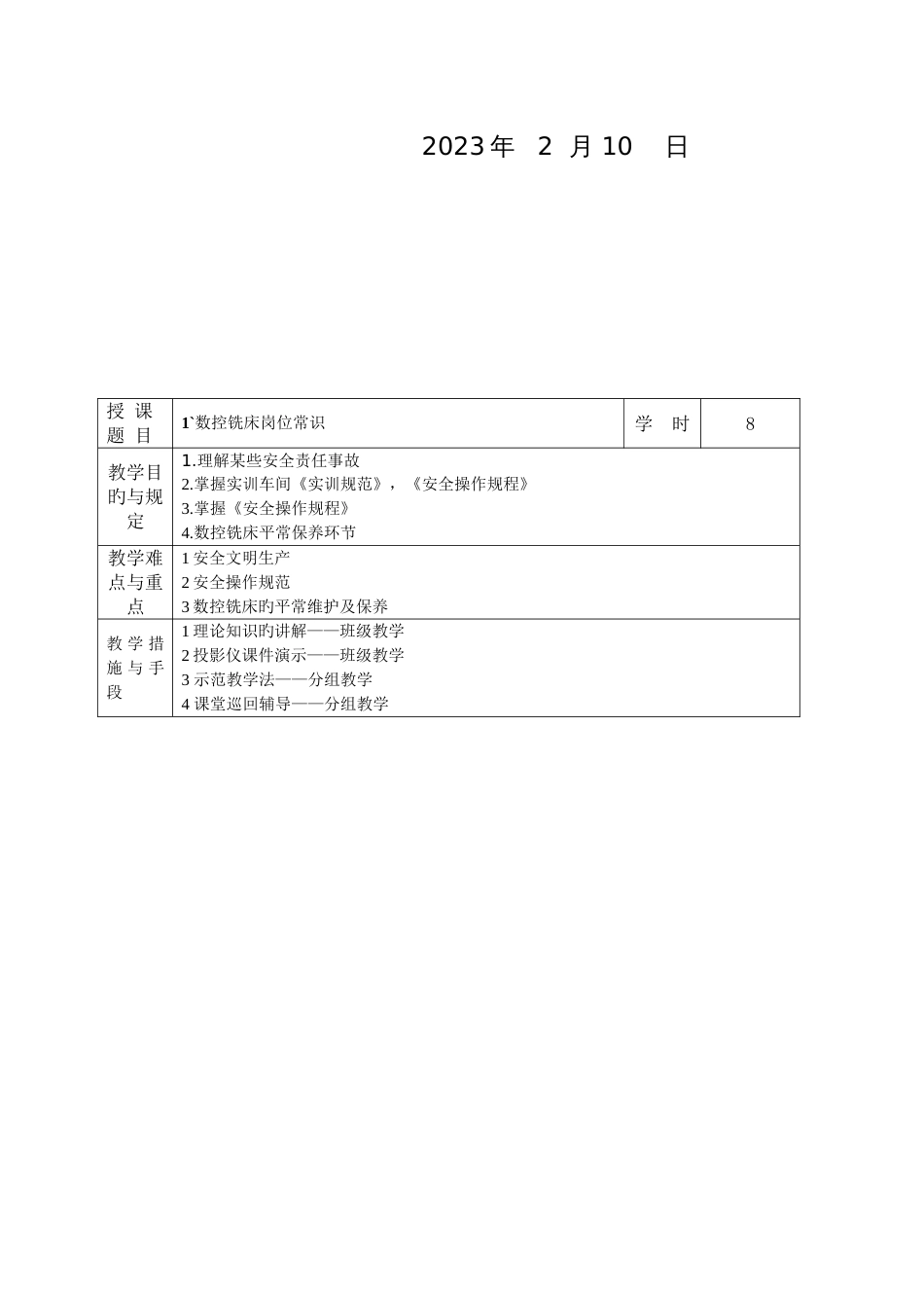 数控铣床加工技术教案要点_第2页