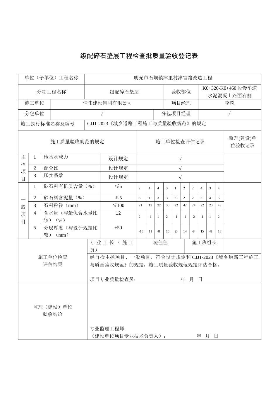 级配碎石垫层工程检验批质量验收记录表_第2页