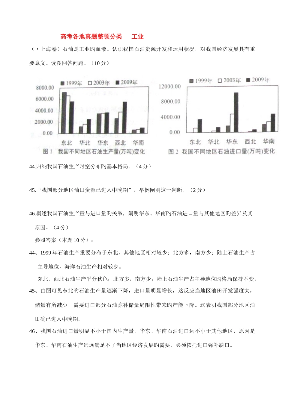 2023年高考真题整理分类工业与地理环境_第1页