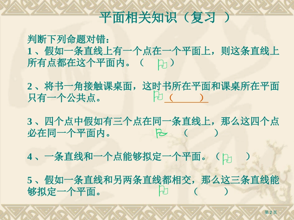 判断下列命题对错如果一条直线上有一个点在一个平市公开课金奖市赛课一等奖课件_第2页