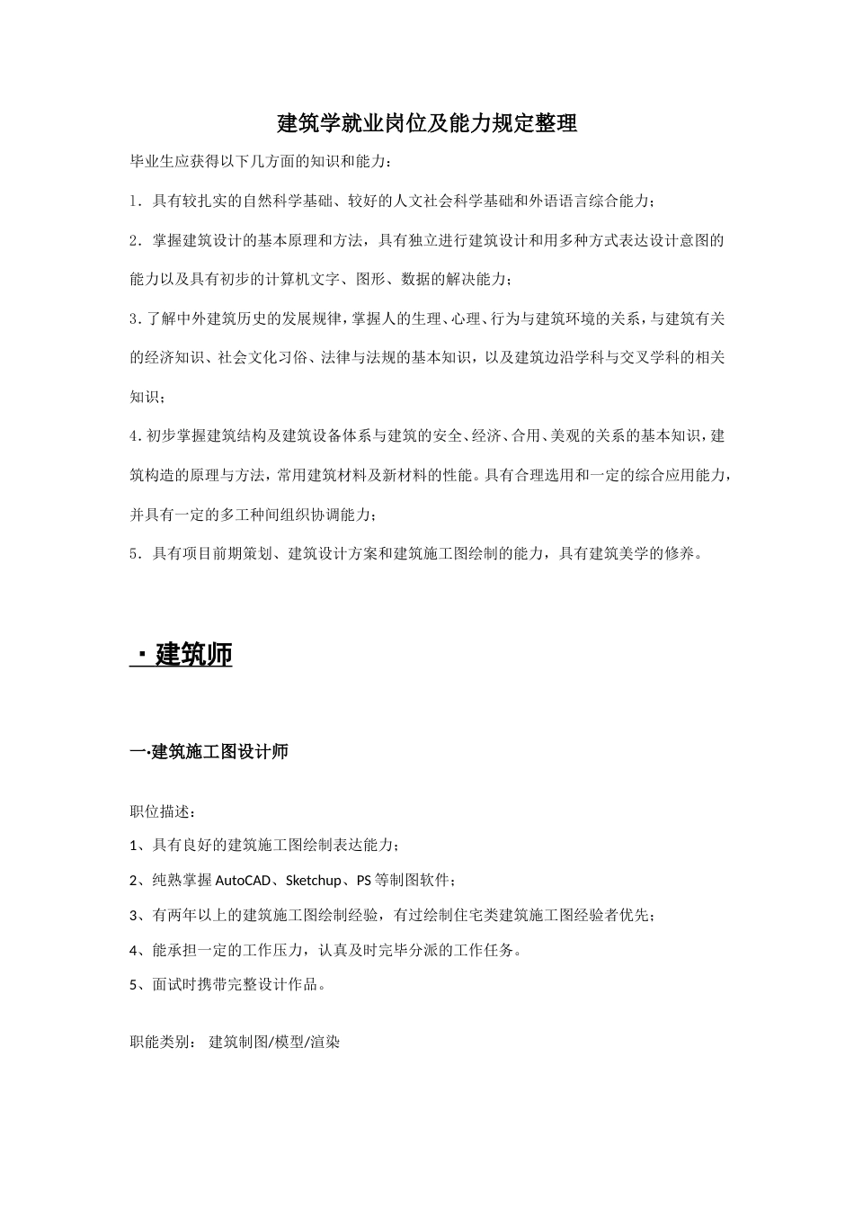 建筑学就业岗位及能力要求整理_第1页