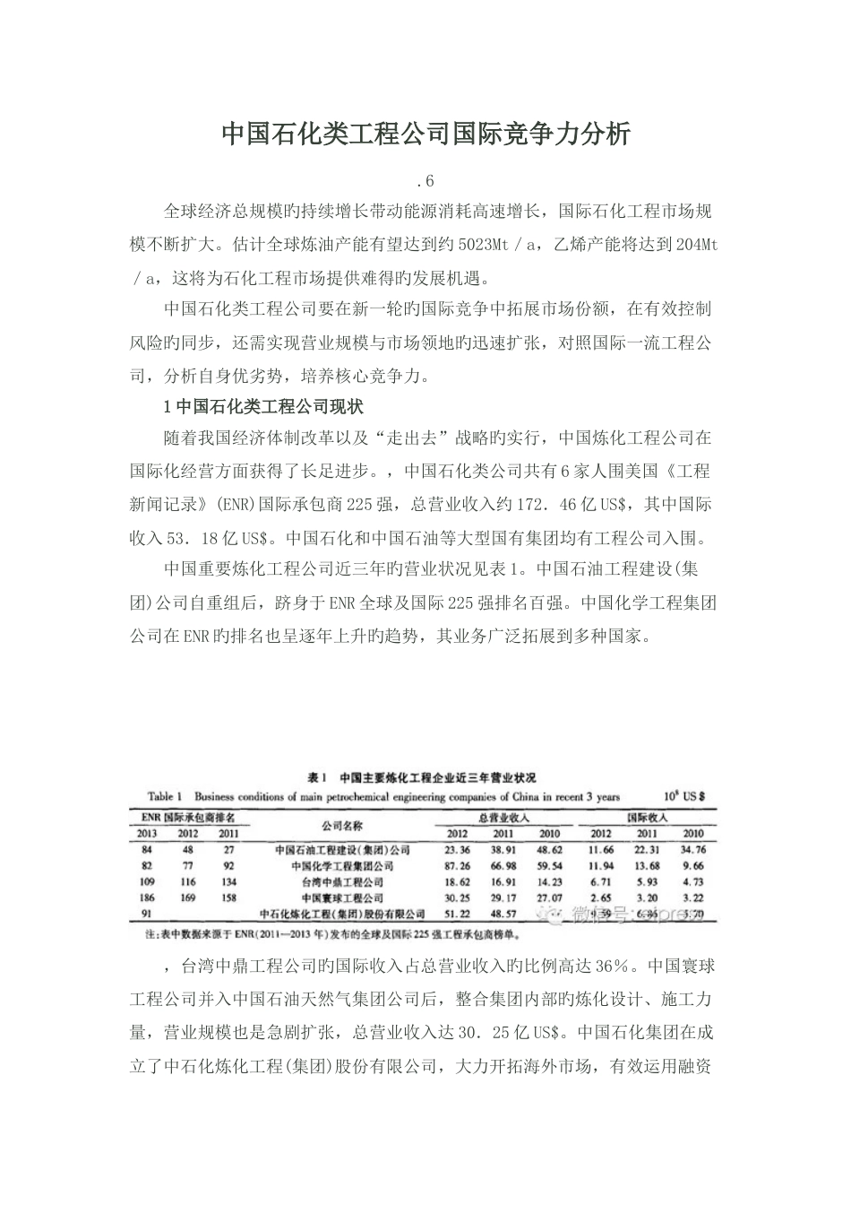 中国石化类工程公司国际竞争力分析-_第1页