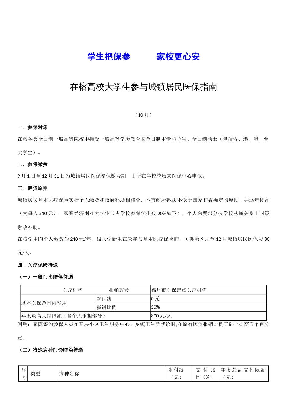 福建师范大学在榕高校大学生医保报销手册_第2页
