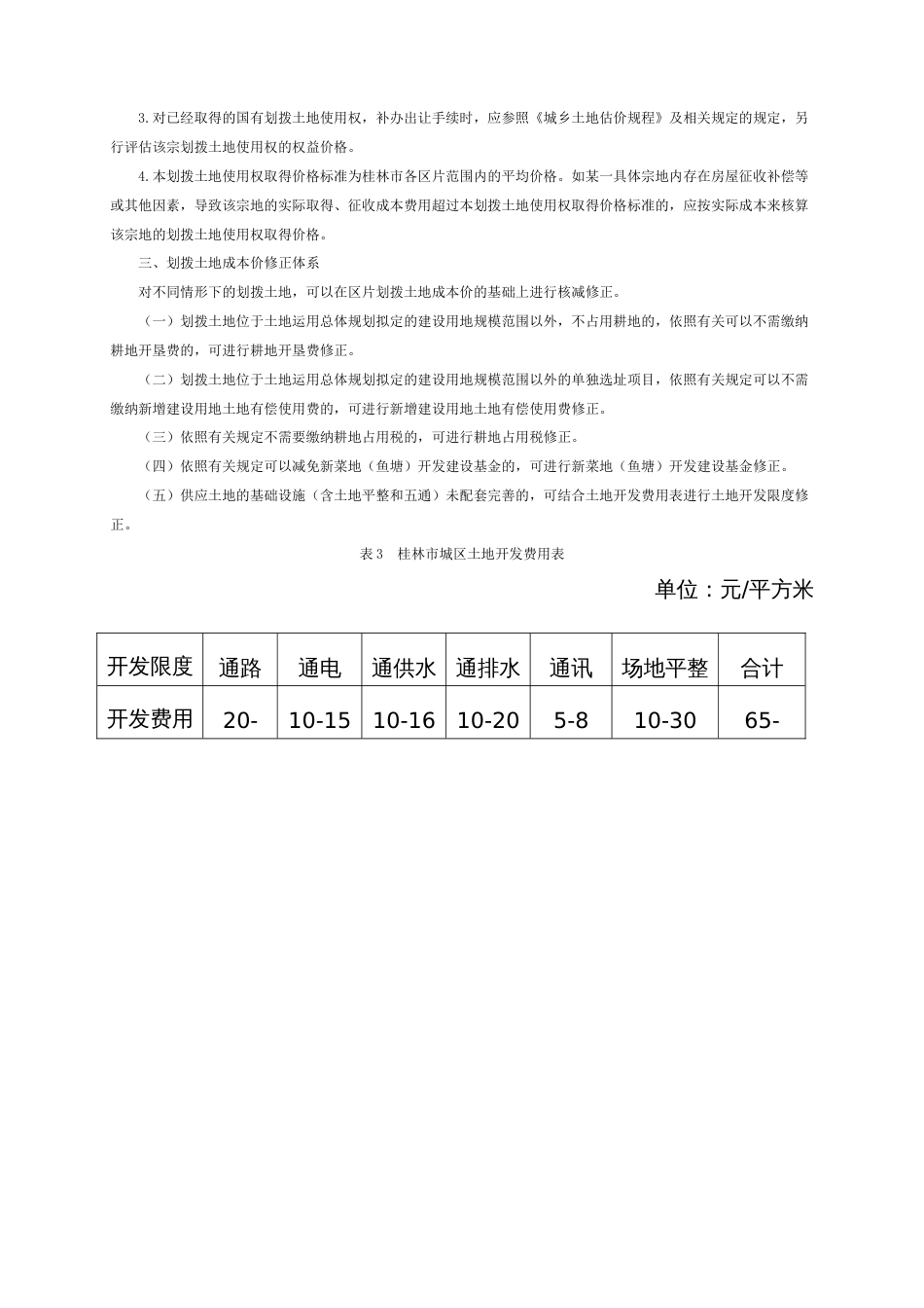 桂林市区划拨土地使用权取得价格标准_第3页