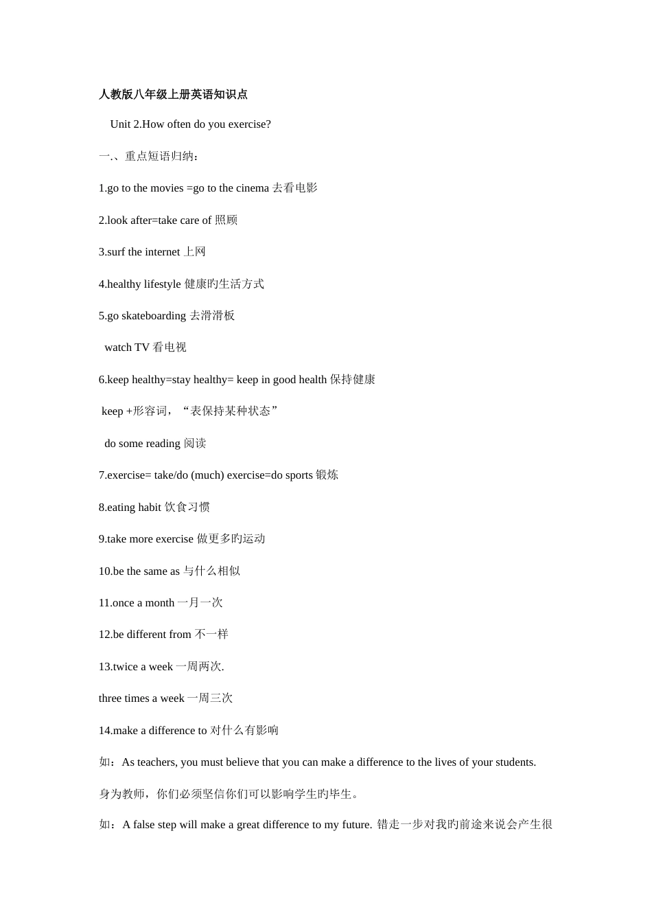 2023年新版新目标英语八上第二单元知识点_第1页
