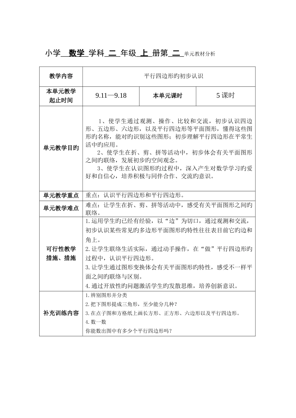 2023年苏教版数学小学二年级上册全册集体备课及单元分析_第2页