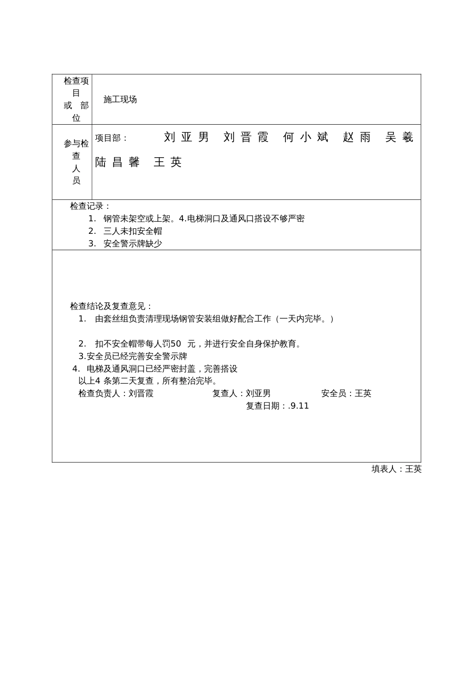 安全检查记录表范例模板_第3页