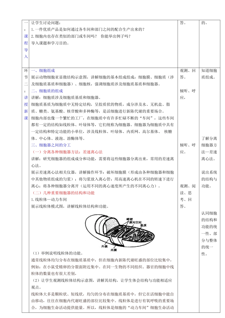 细胞器系统内的分工合作第一课时细胞器的结构和功能教学设计_第2页