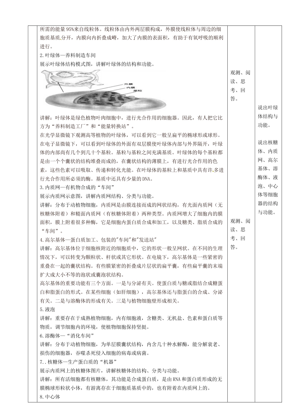 细胞器系统内的分工合作第一课时细胞器的结构和功能教学设计_第3页