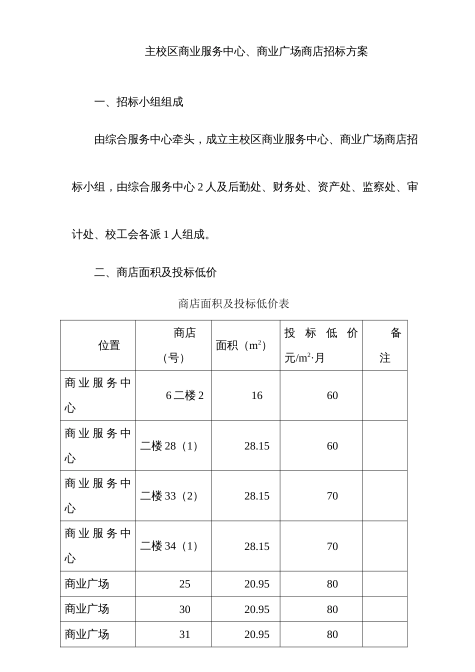 主校区商业服务中心商业广场商店招标方案_第1页