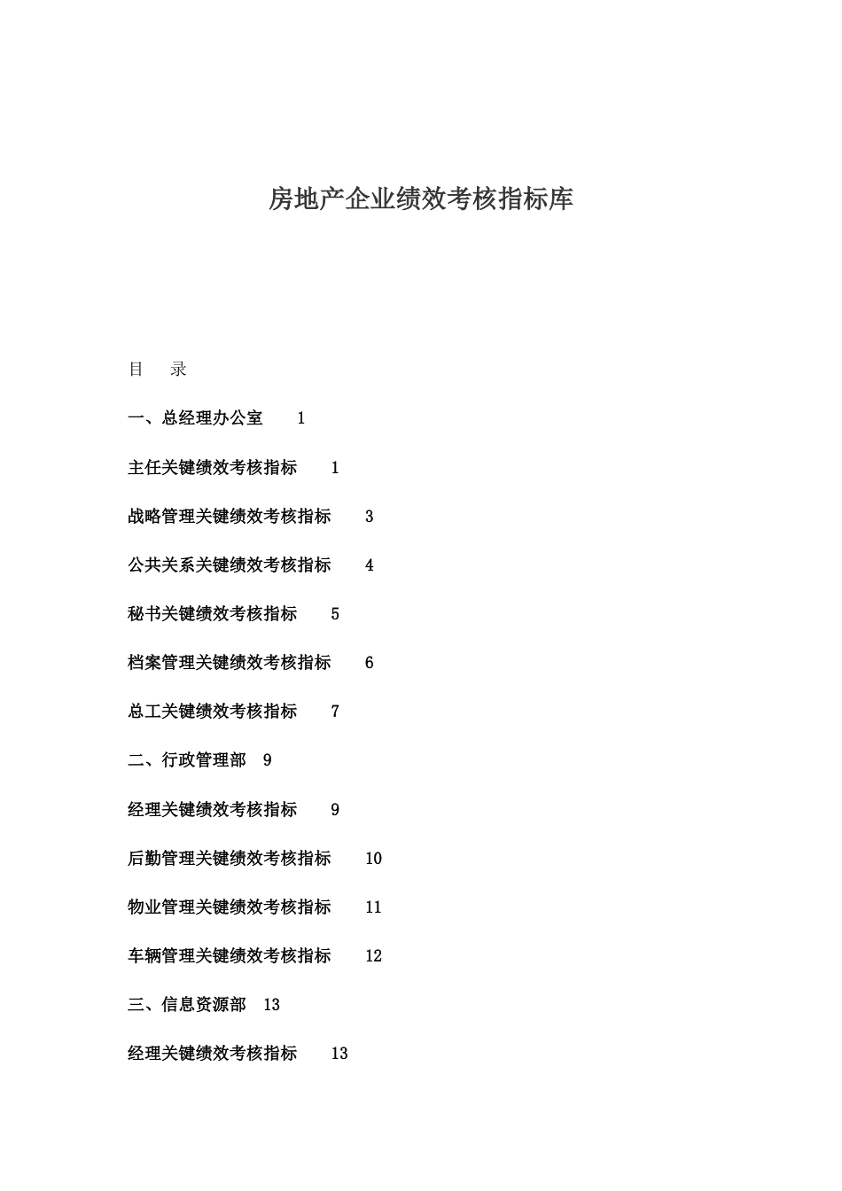 房地产企业绩效考核指标库_第1页