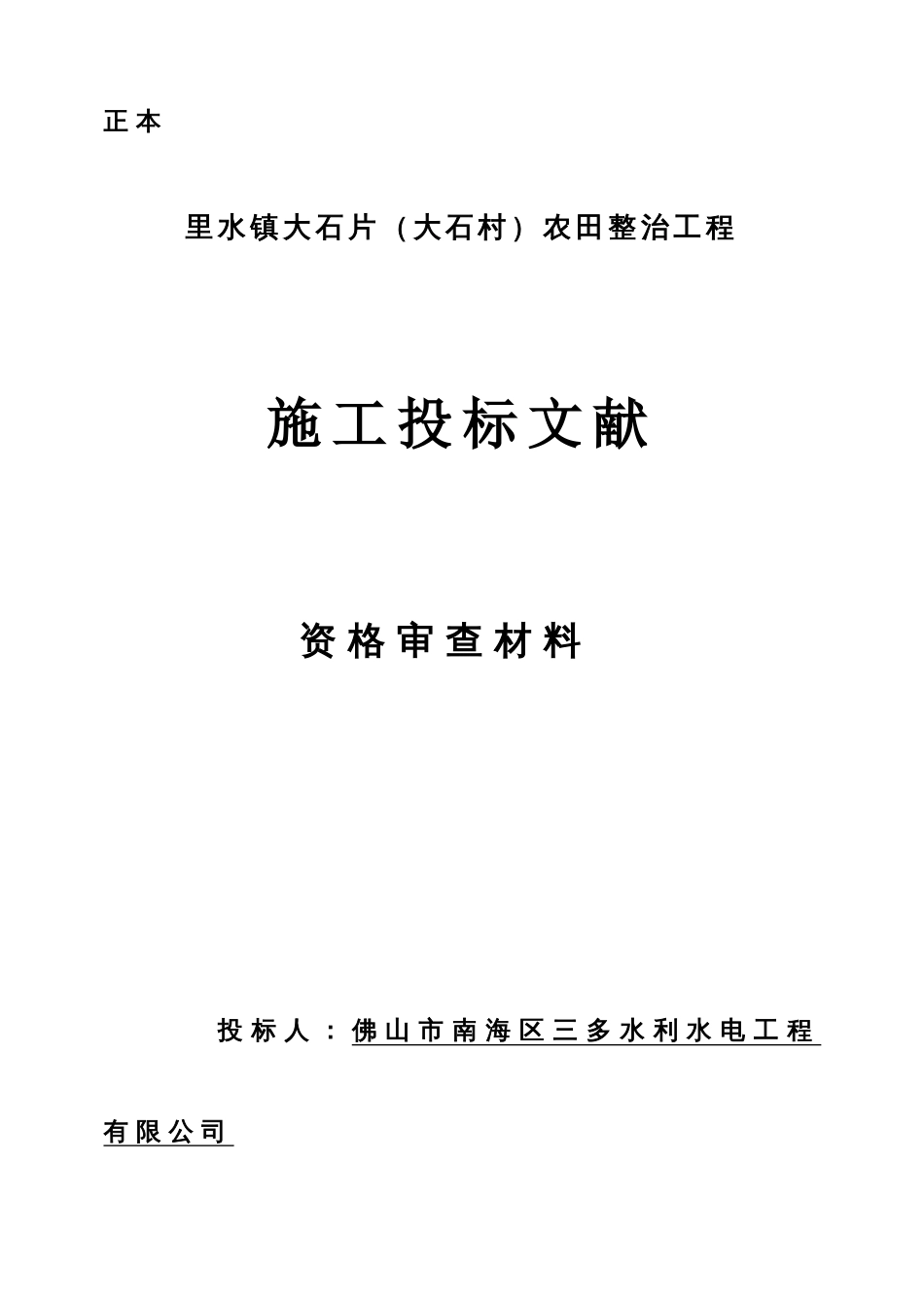 里水镇大石片大石村农田整治工程资格审查表_第1页