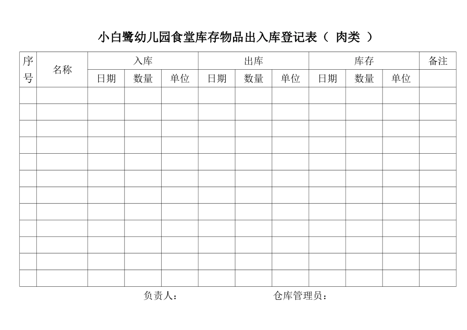 小白鹭幼儿园食堂库存物品出入库登记表_第2页