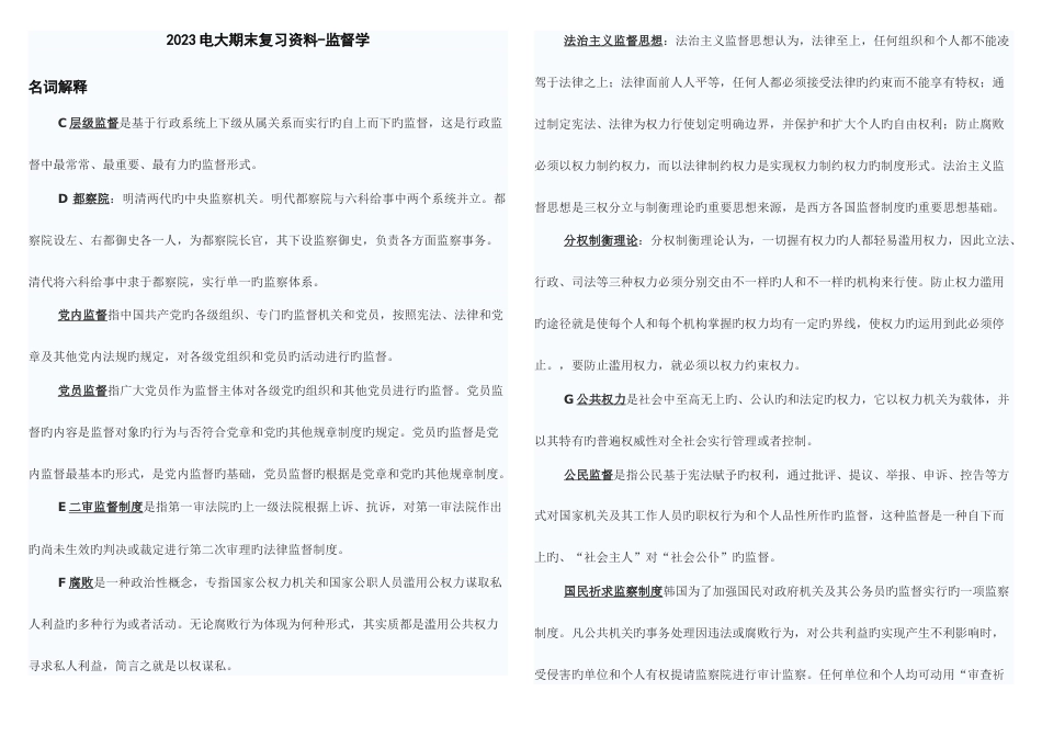 2023年监督学重点复习题考点版网络_第1页