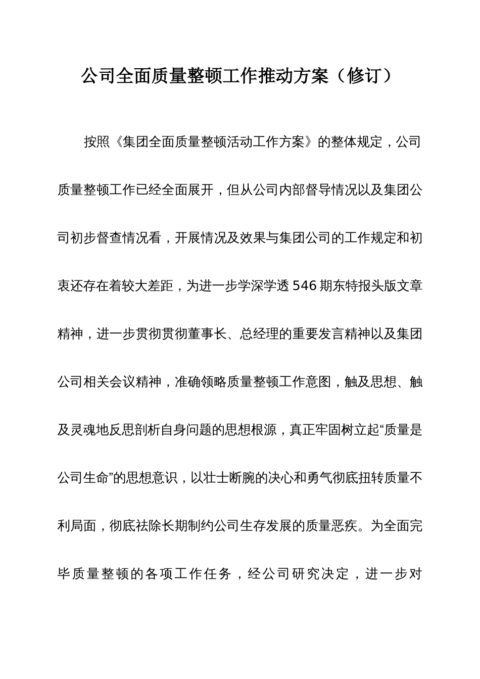 公司全面质量整顿工作推动方案_第1页