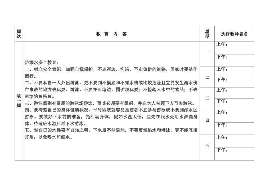 放学前五分钟安全教育内容表格_第1页