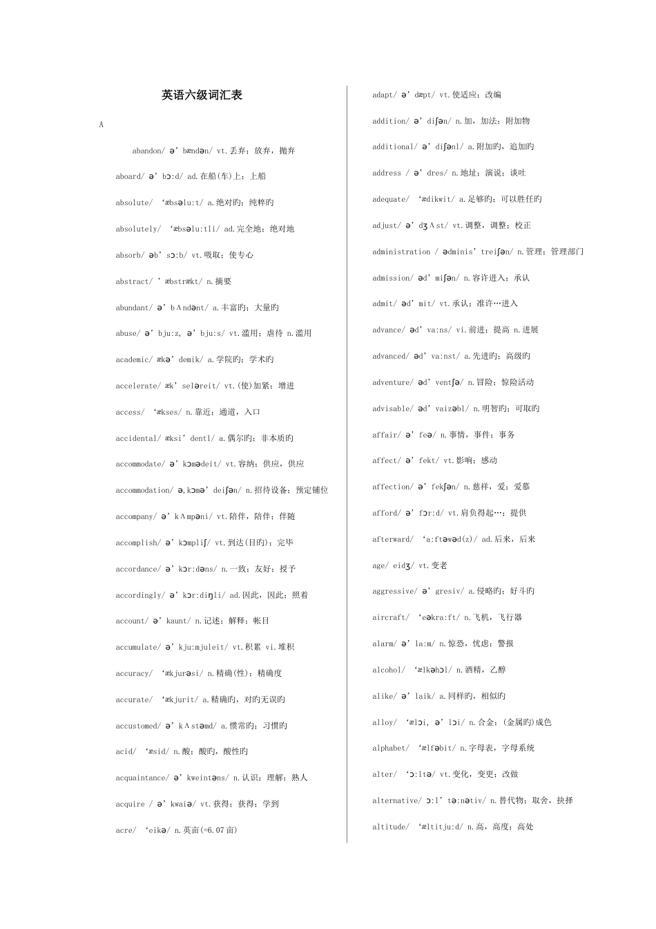 2023年新版英语六级词汇表带音标_第1页