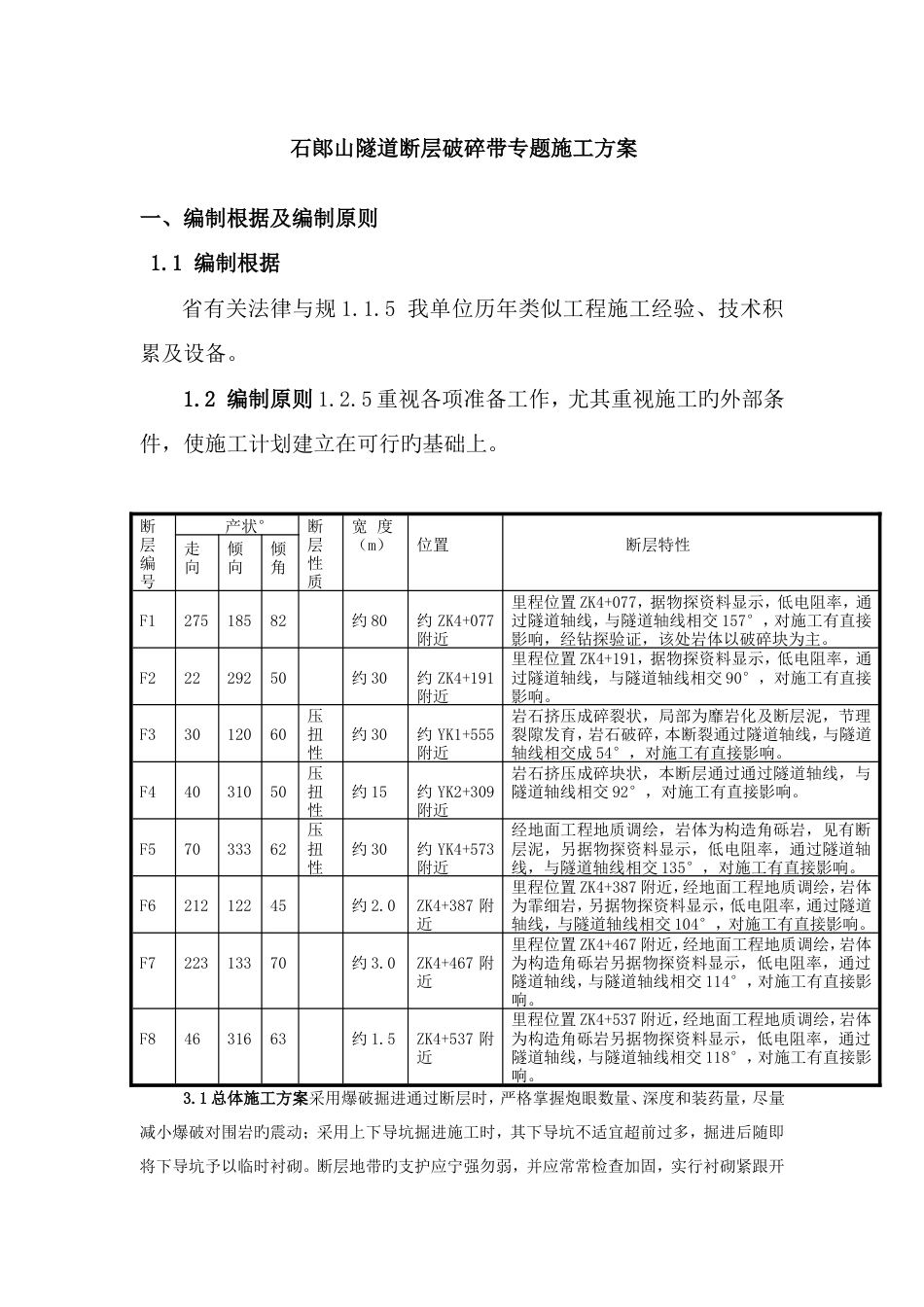 石山隧道断层破碎带专项施工方案_第1页