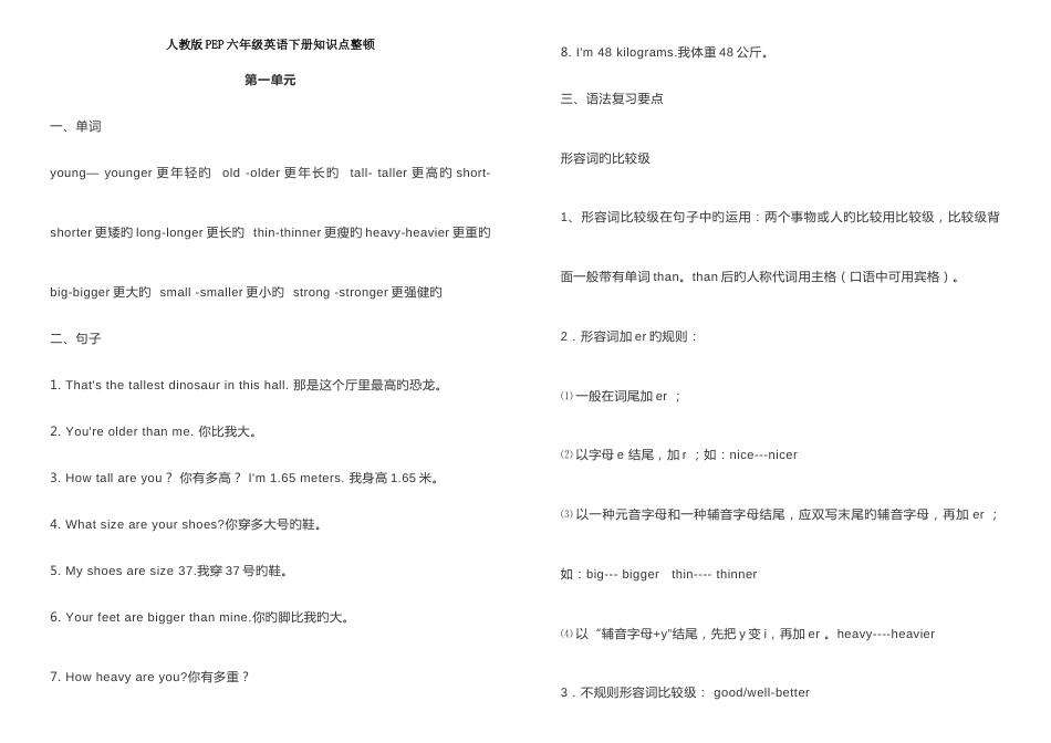 2023年人教版PEP六年级英语下册知识点整理_第1页