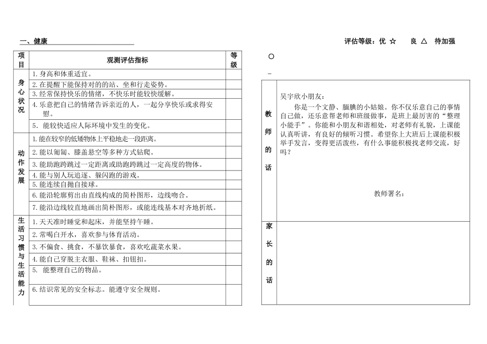 幼儿园中班幼儿发展评估表_第1页
