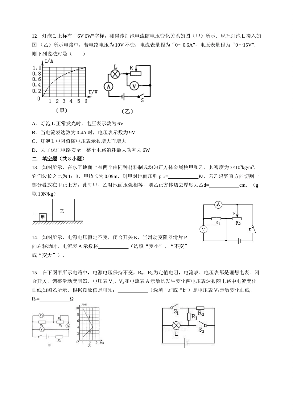 中考物理模拟试题压轴题含答案_第3页