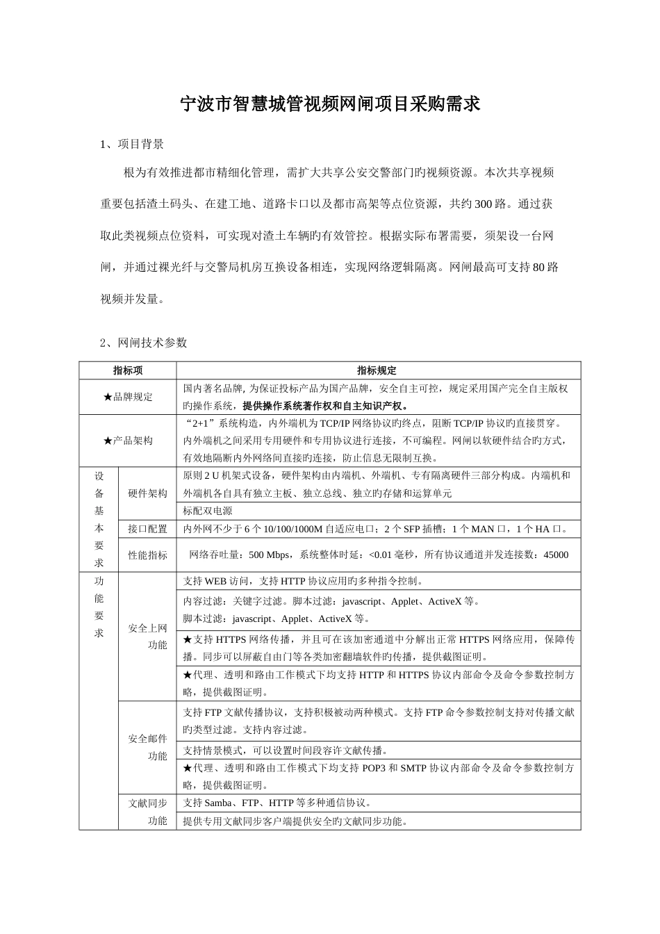 宁波市智慧城管视频网闸项目采购需求_第1页