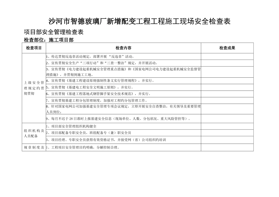 电力基建工程安全检查表_第1页