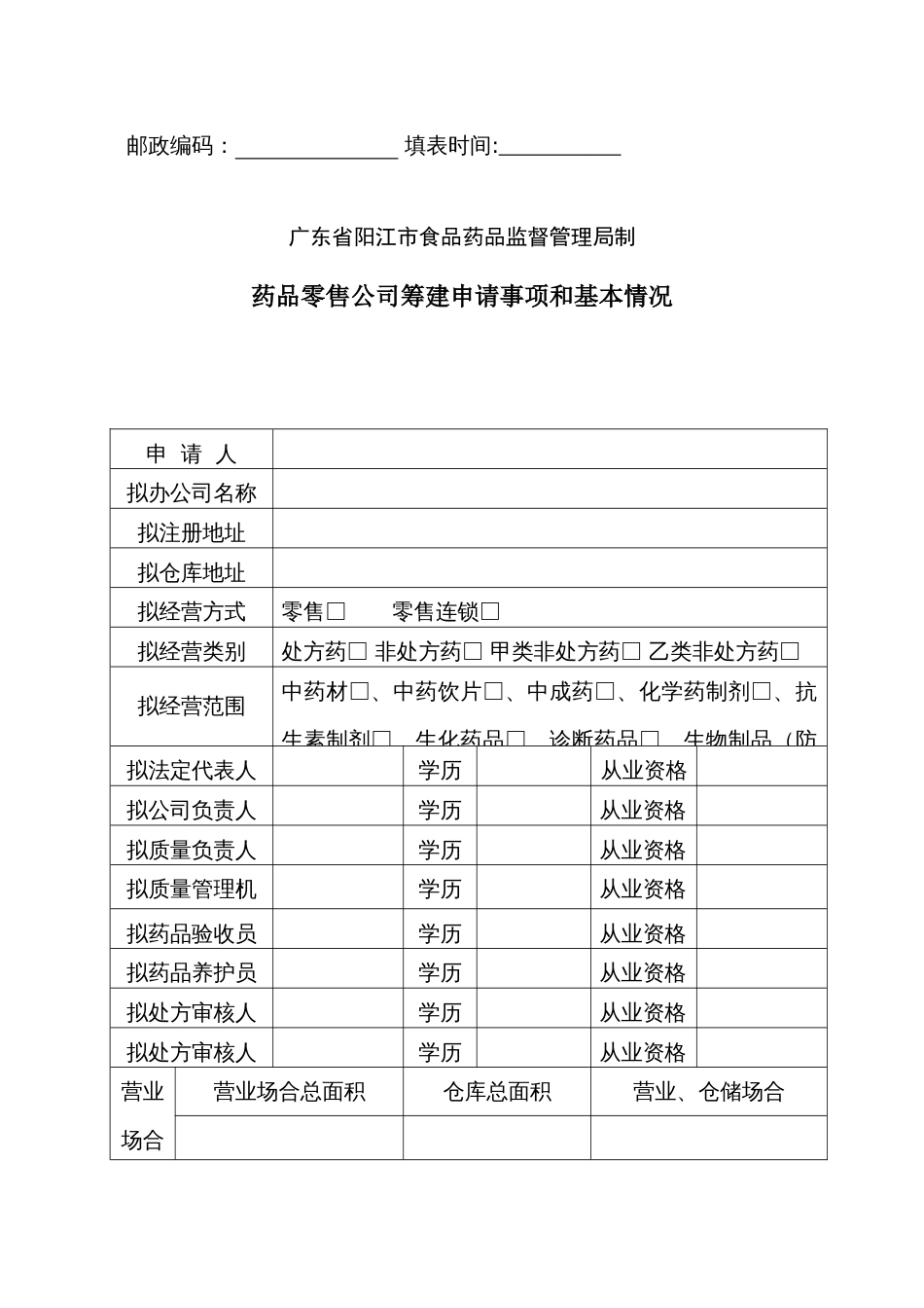 新版药品零售企业筹建申请表_第2页