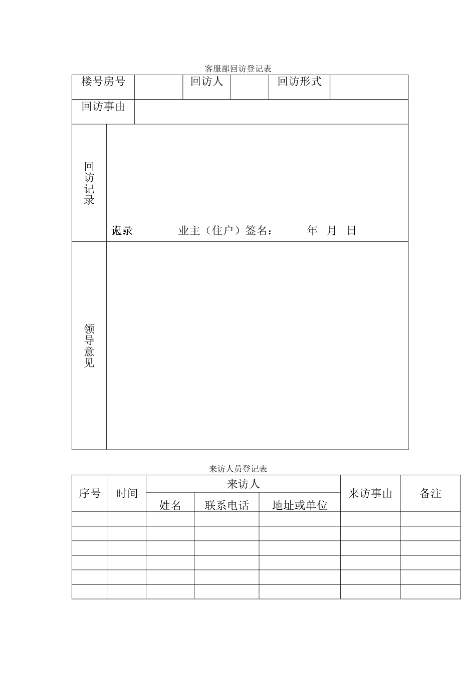 物业客服部表格_第1页