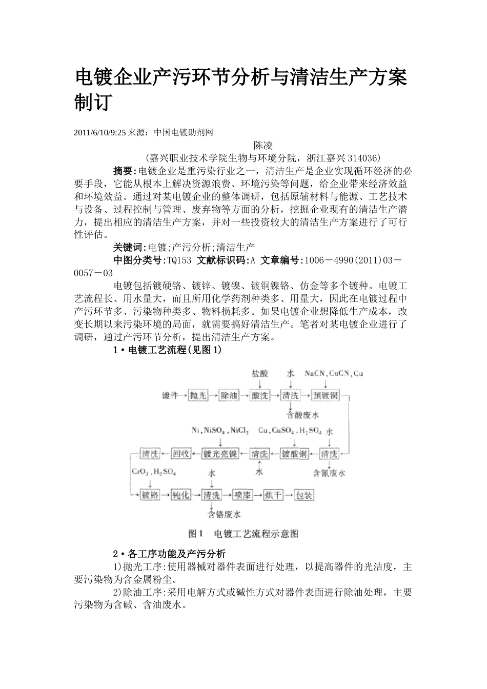 电镀企业产污环节分析与清洁生产方案制订_第1页