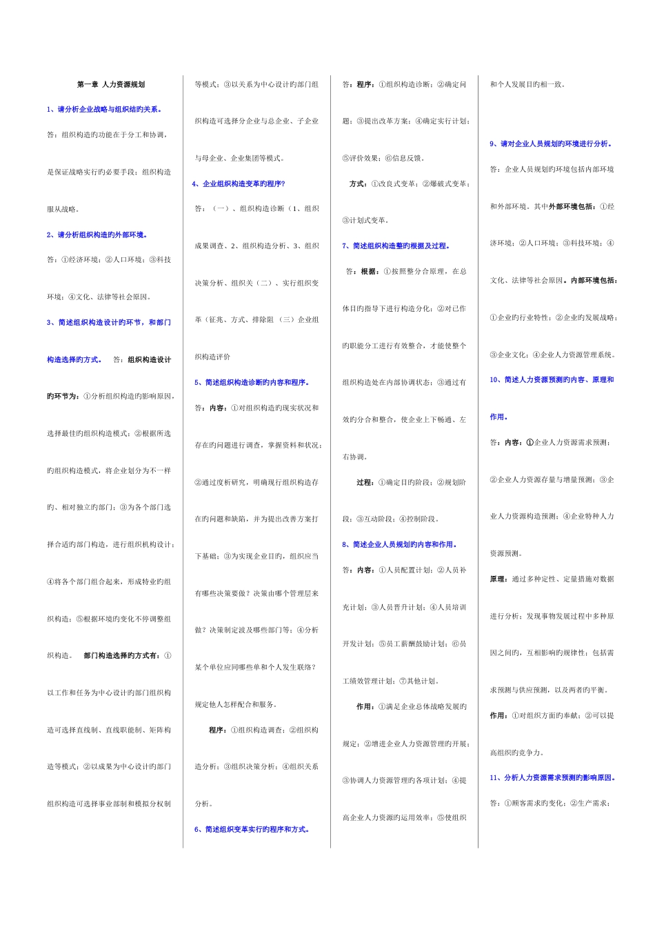 2023年人力资源二级考试重点资料小抄缩印稿改格式_第1页