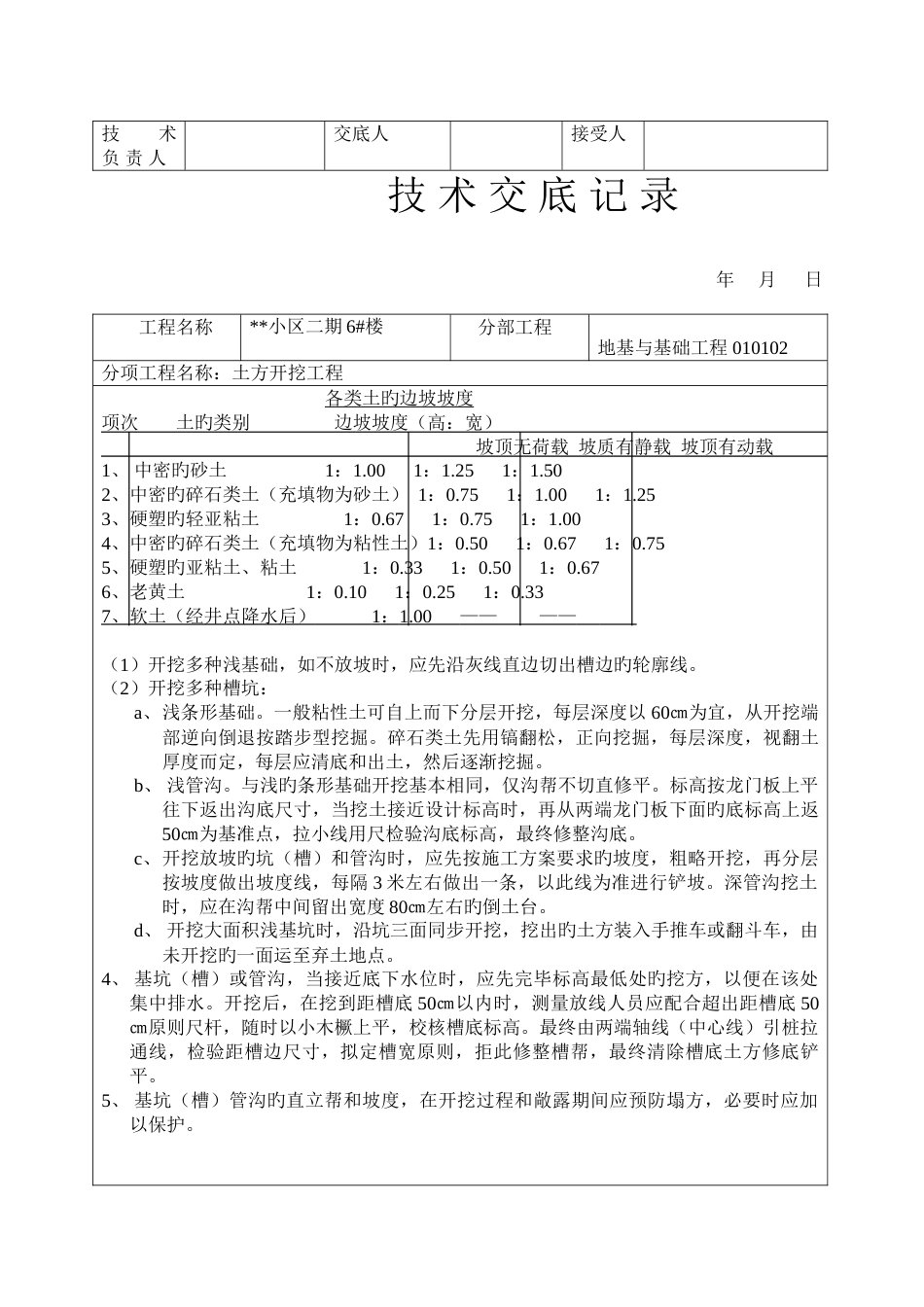 土方开挖工程技术交底记录表_第2页