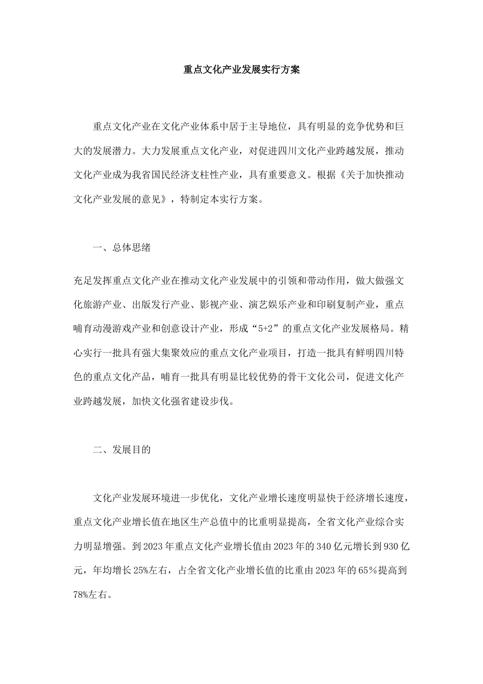 重点文化产业发展实施方案_第1页
