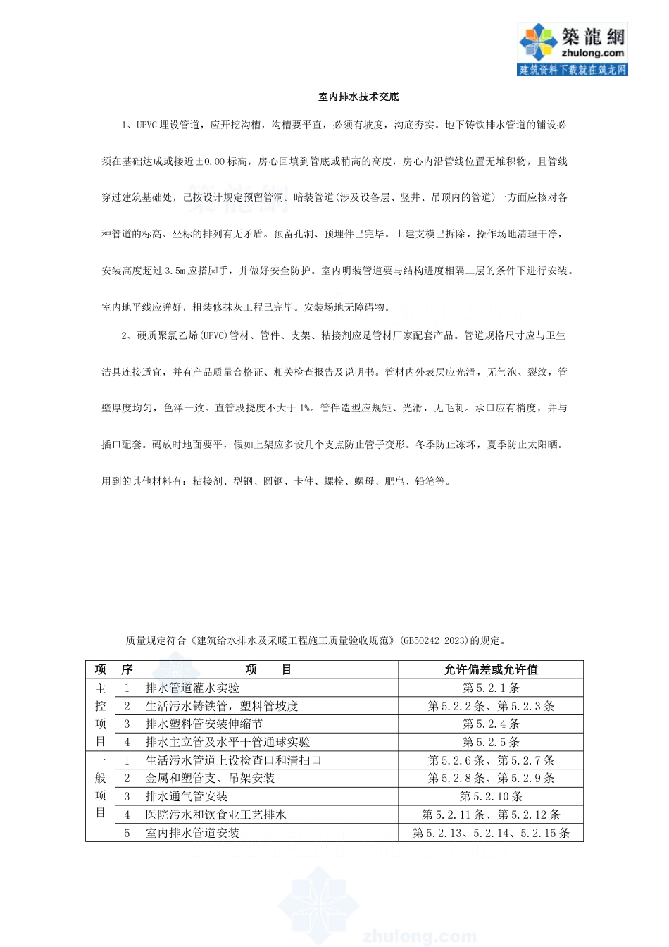 室内upvc排水管安装技术交底_第1页