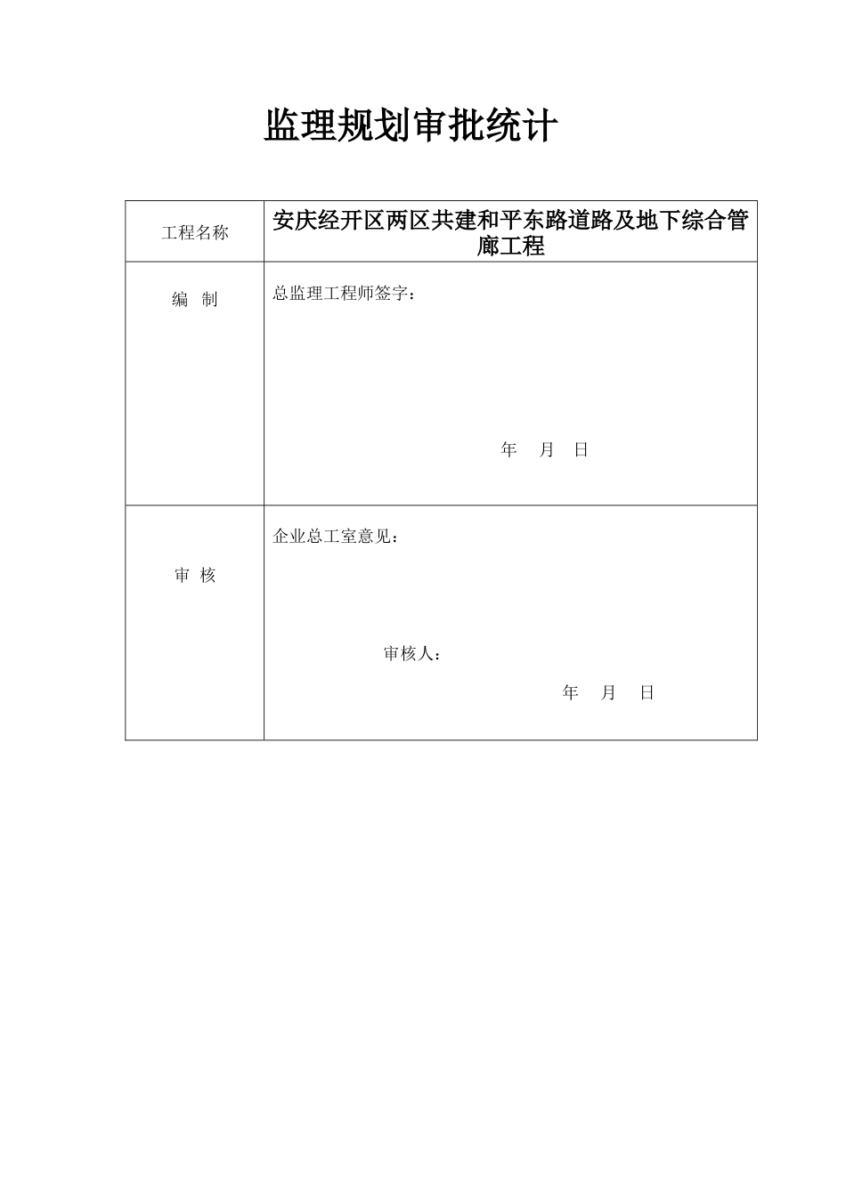 安庆经开区两区共建和平东路道路及地下综合管廊工程监理规划_第2页