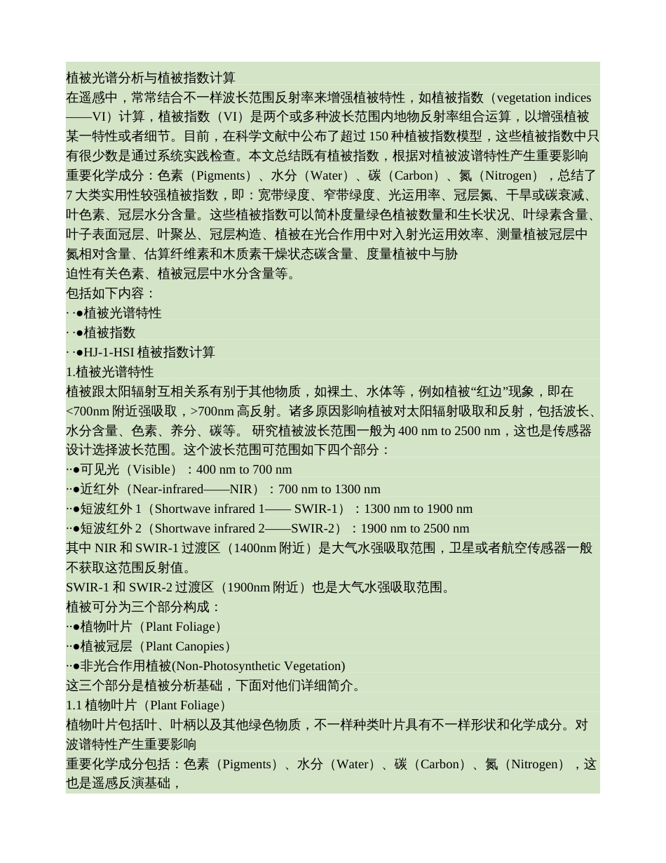 植被光谱分析与植被指数计算解读_第1页