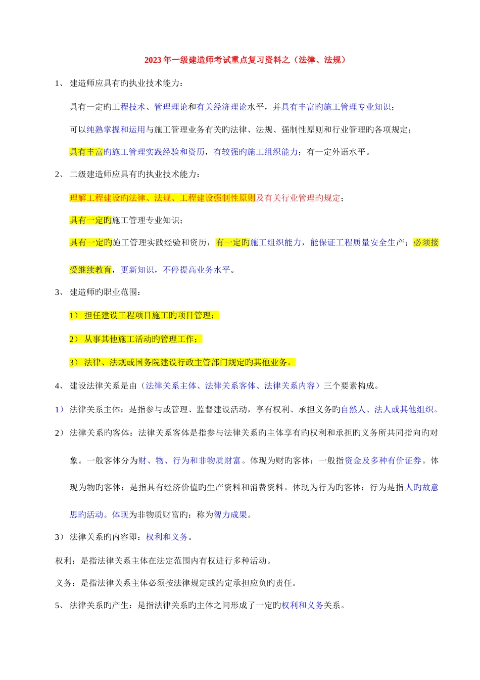 2023年一级建造师考试重点复习资料之法律法规_第1页
