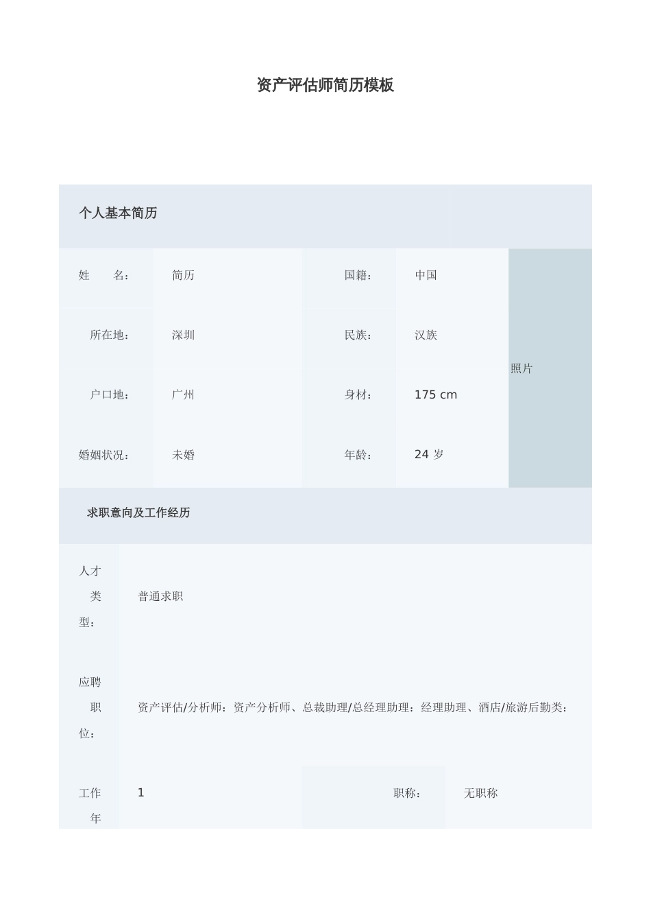 2022年资产评估师简历模板汇总_第1页