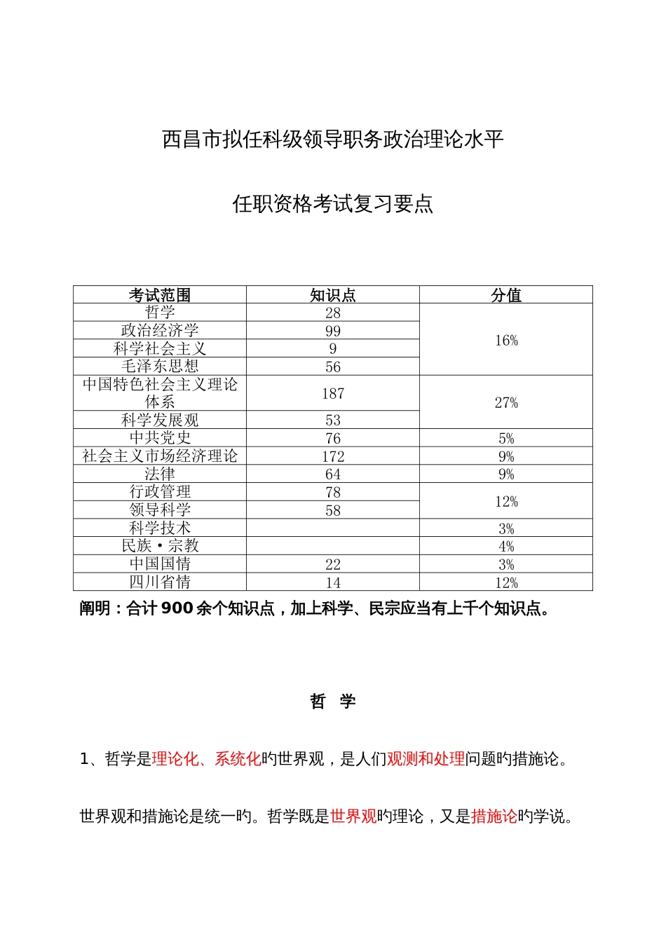 2023年西昌拟任乡科级领导职务政治理论水平任职资格考试复习要点_第1页