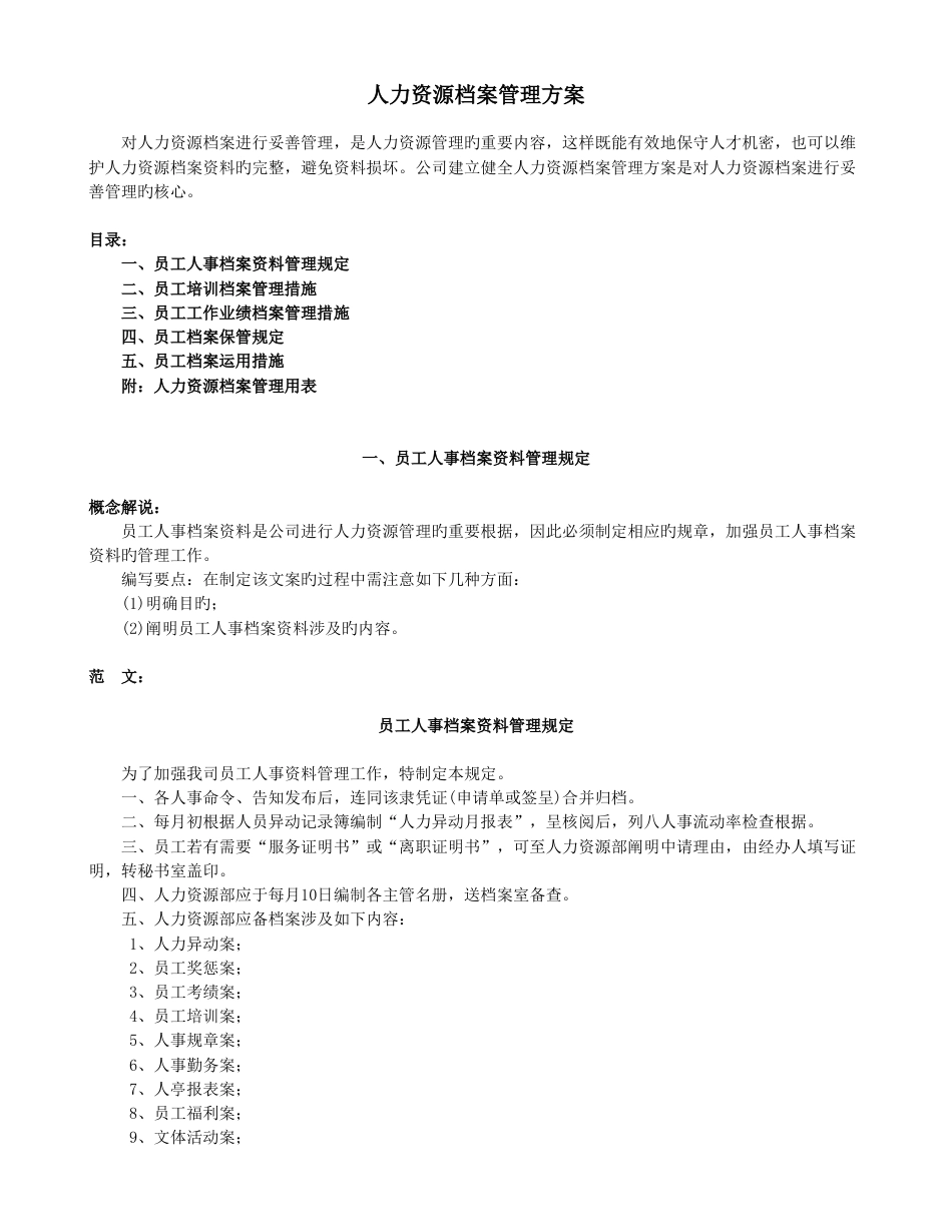 人力资源档案管理方案_第1页