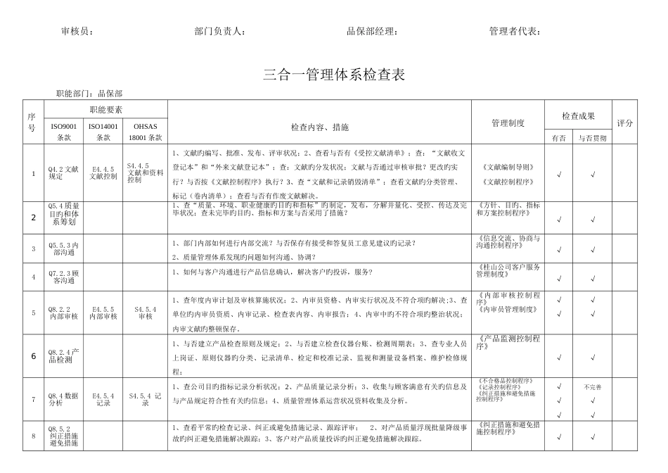 三合一管理体系检查表(8.8汇总)_第3页