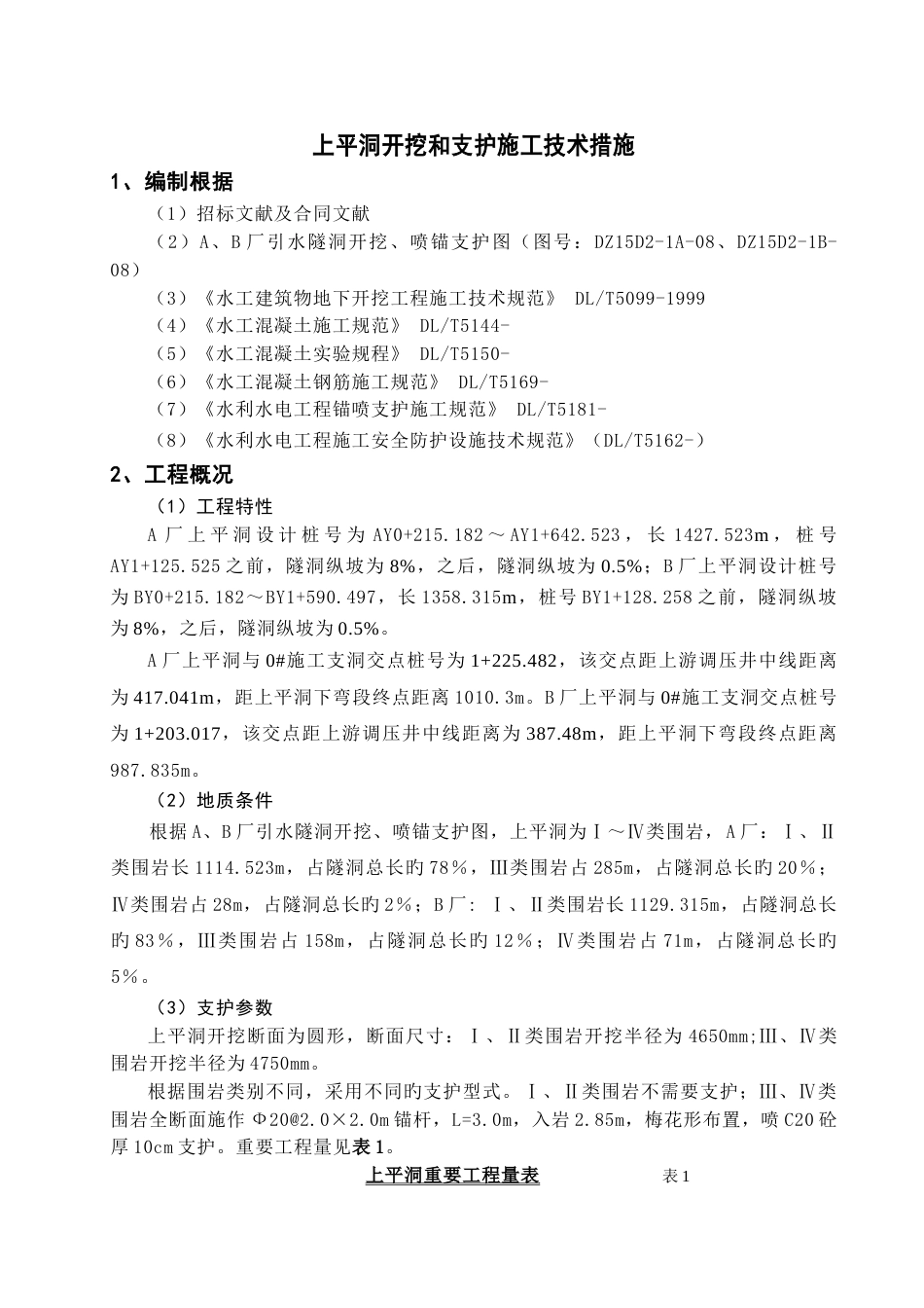 上平洞开挖与支护施工技术措施_第1页