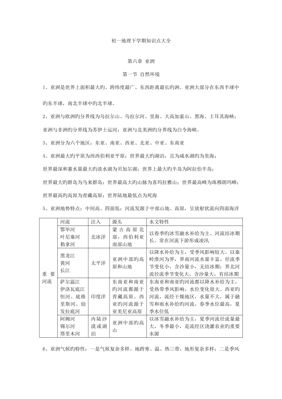 2023年初一地理下学期知识点大全_第1页